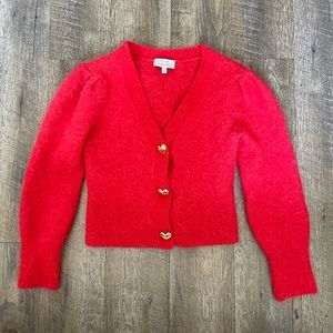 & Other Stories cropped puff sleeve cardigan alpaca red heart buttons